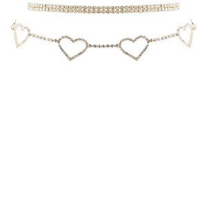 Rhinestone 5 Heart Choker Necklace